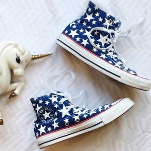 Red White and Blue Converse High Tops